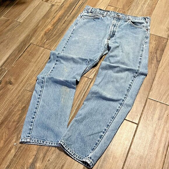 Vintage 90s Distressed Levis 505 Orange Tab Regular Straight Leg Jeans 35 x 30 - Picture 11 of 14